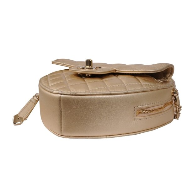 Chanel Womens Gold Metallic Lambskin Quilted CC Logo Large Heart Crossbody Bag - Picture 8 of 12
